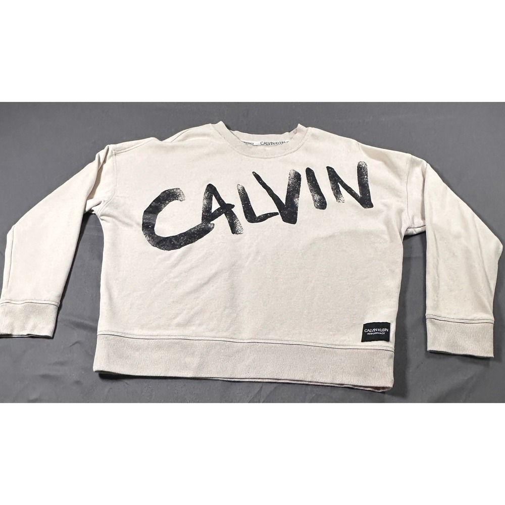Calvin Klein Performance‎ Womens Oatmeal Graphic Logo Pullover Sweatshirt M